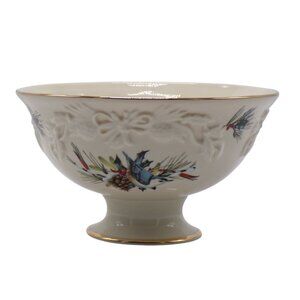 Lenox Winter Greetings Candy Dish Porcelain Gold Trim Holiday Bird Design 7" NIB